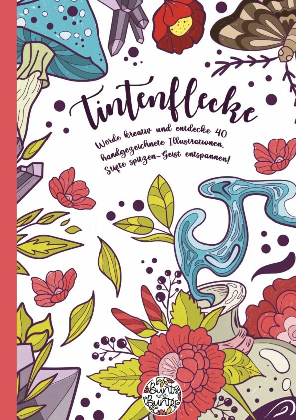 Buntes Malbuch-Cover mit handgezeichneten Illustrationen.