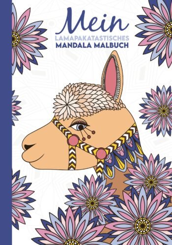 Mandala Malbuch Cover mit Lama und Blumen