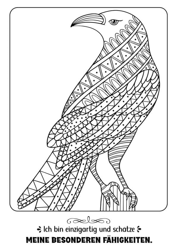 Ausschnitt eines detaillierten Vogel-Malbuchbilds.