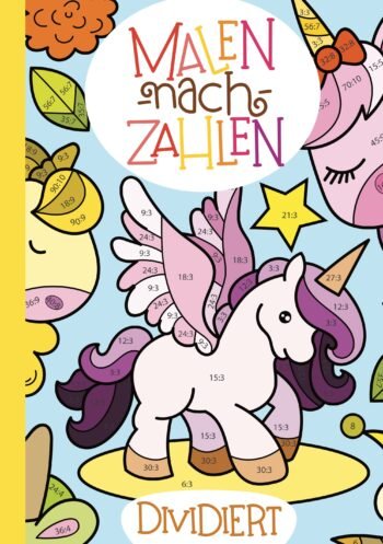 Malen nach Zahlen Buchcover mit Einhorn und Zahlen.