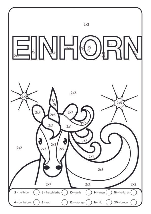 Malvorlage Einhorn Zahlen Farben