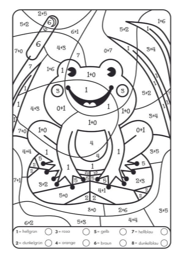 Frosch Ausmalbild mit Zahlen.