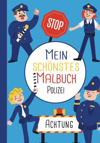 Polizei Malbuch für Kinder mit Stoppschild und Polizisten