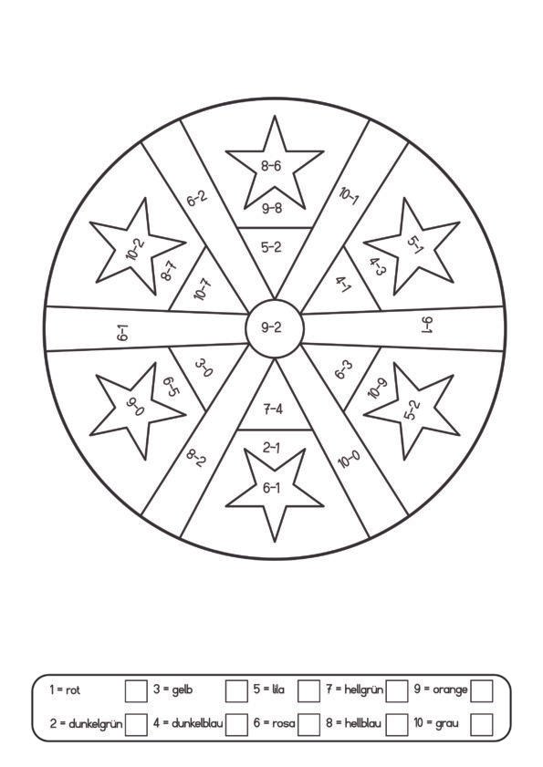 Mathe Farbkreisel mit Subtraktionsaufgaben