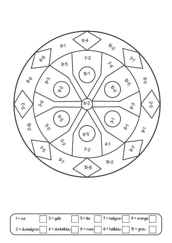 Mathematik-Übungsblatt zum Ausmalen nach Zahlen