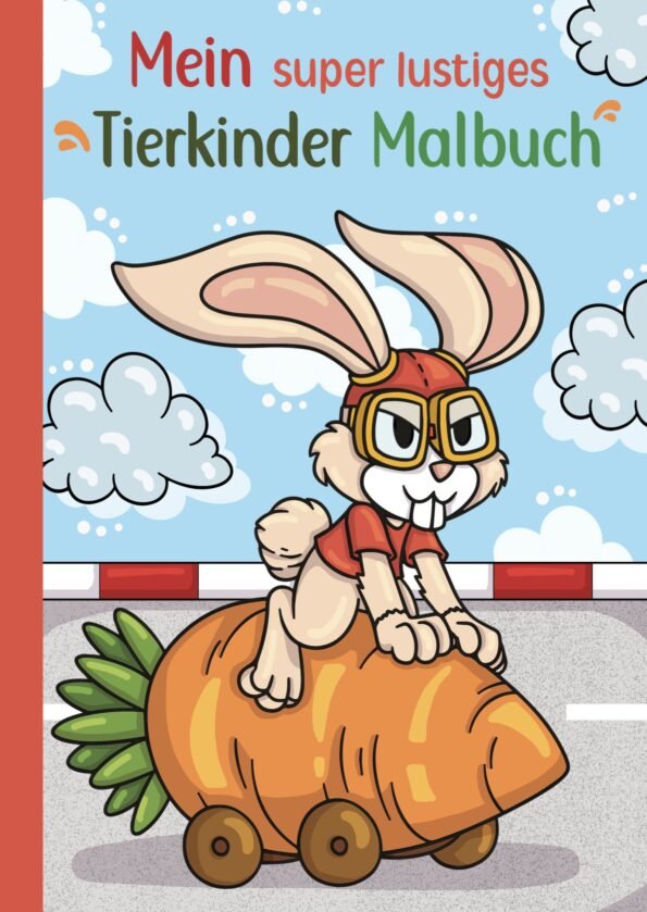 Lustiges Tierkinder Malbuch Hase auf Karotten-Auto