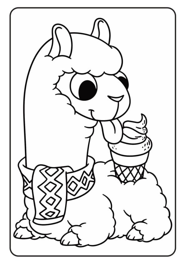 Llama leckt ein Eisbild