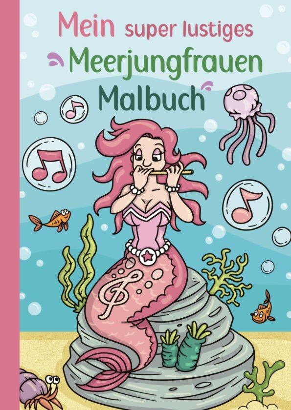 Meerjungfrauen-Malbuch mit Musikinstrument spielender Meerjungfrau