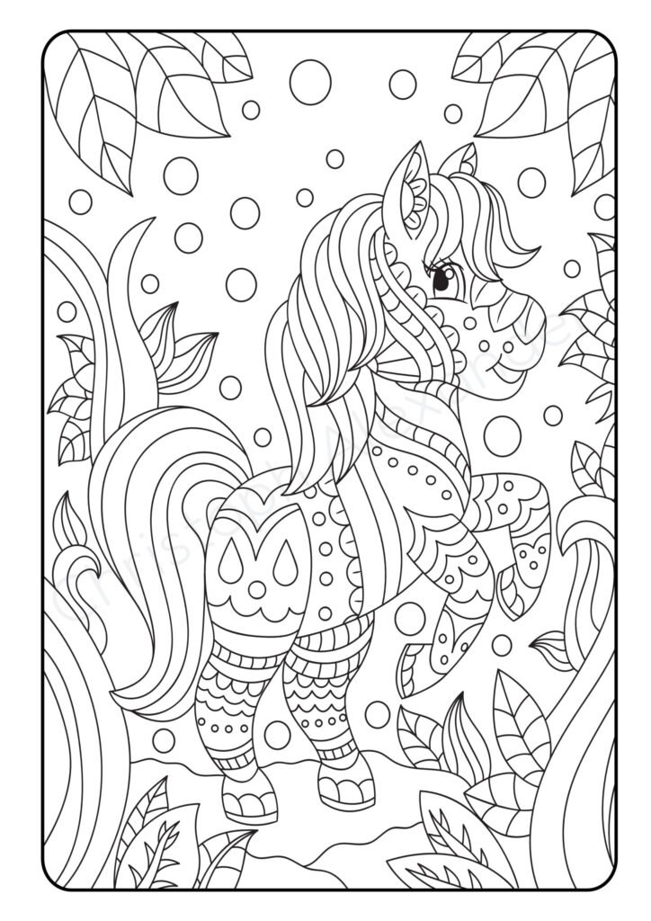 Mein Pony Mandala Malbuch: 50 tolle und anspruchsvolle Pony-Mandalas für Kinder zum Ausmalen und Entspannen.