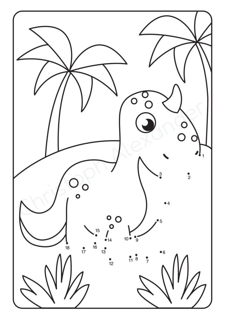 Von Punkt zu Punkt: Lerne die Zahlen von 1 bis 20 spielerisch mit liebevoll gestalteten Dino-Motiven kennen.