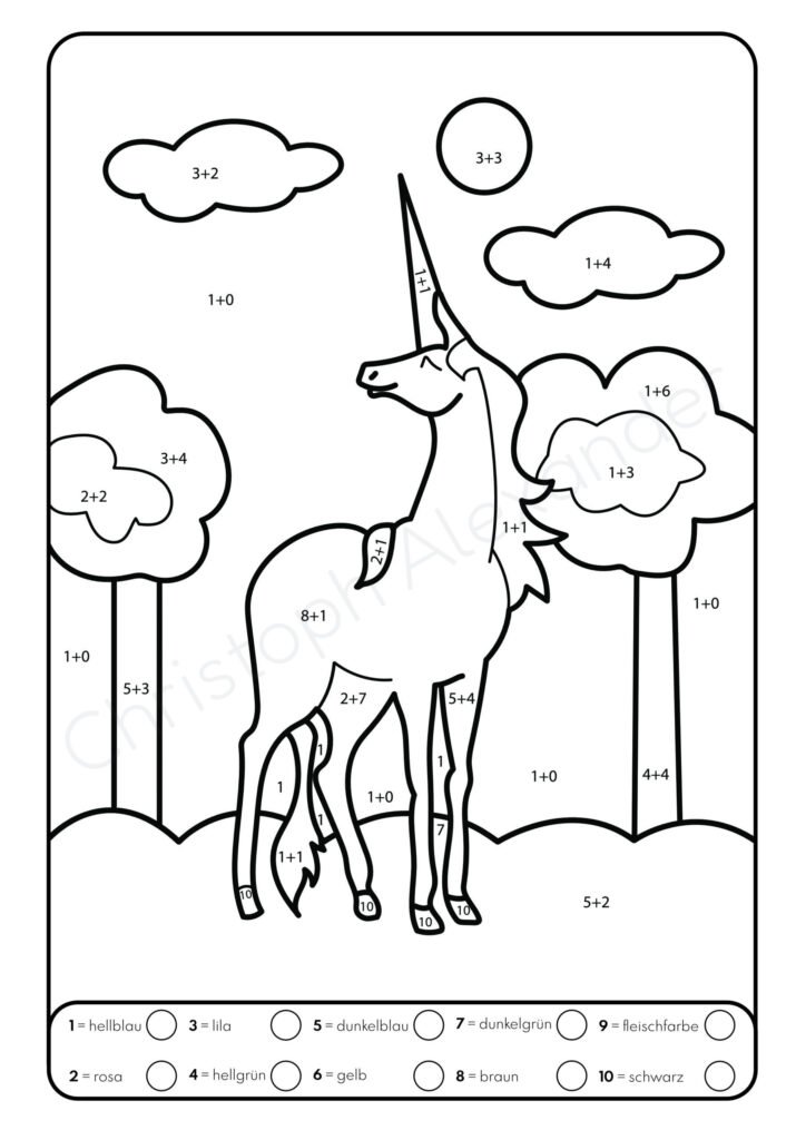 Malen nach Zahlen: Plus-Rechnen im Zahlenraum von 1 - 10 mit tollen Einhornmotiven trainieren. (Rechenfreude, Band 7)
