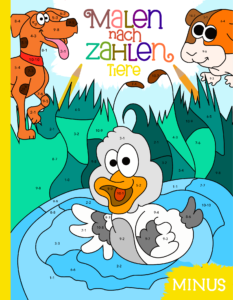 Malen nach Zahlen: Lerne und übe spielerisch das Minusrechnen im Zahlenraum von 1-10 mit 40 Tier-Motiven und farbiger Legende.