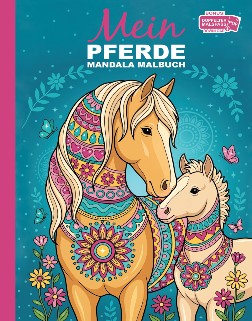 Mein Pferde Mandala Malbuch: 50 handgezeichnete Pferde-Mandalas für Kinder ab 6 Jahren zum Ausmalen und Entspannen