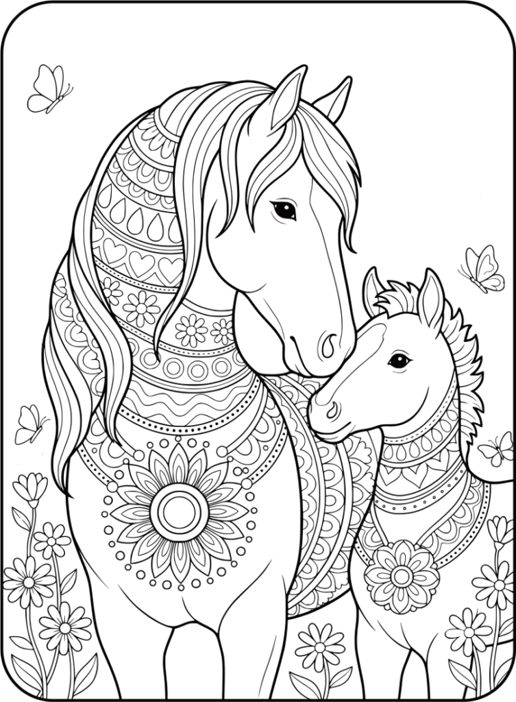 Mein Pferde Mandala Malbuch: 50 handgezeichnete Pferde-Mandalas für Kinder ab 6 Jahren zum Ausmalen und Entspannen