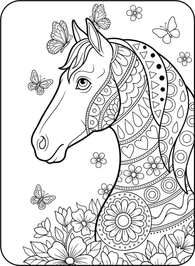 Mein Pferde Mandala Malbuch: 50 handgezeichnete Pferde-Mandalas für Kinder ab 6 Jahren zum Ausmalen und Entspannen