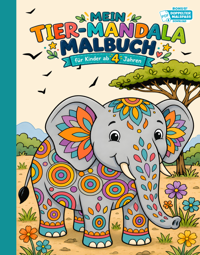 Mein Tier-Mandala Malbuch: 50 Tier-Mandalas für Kinder ab 4 Jahren zum Ausmalen — mit Pinguin, Papagei & Schildkröte, inklusive Gratis-PDF