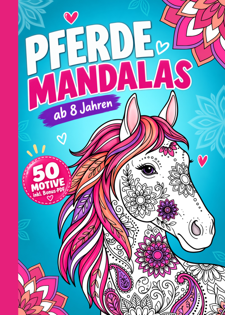 Mein Pferde Mandala Malbuch: 50 handgezeichnete Pferde-Mandalas für Kinder ab 8 Jahren zum Ausmalen und Entspannen