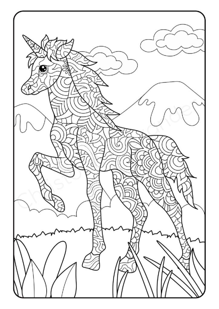 Einhorn-Mandala Ausmalbild 1 zum Ausdrucken