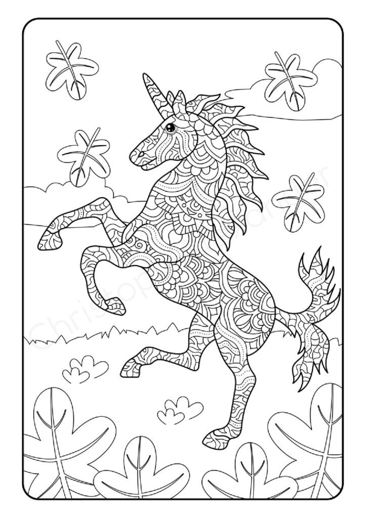 Einhorn-Mandala Ausmalbild 2 zum Ausdrucken