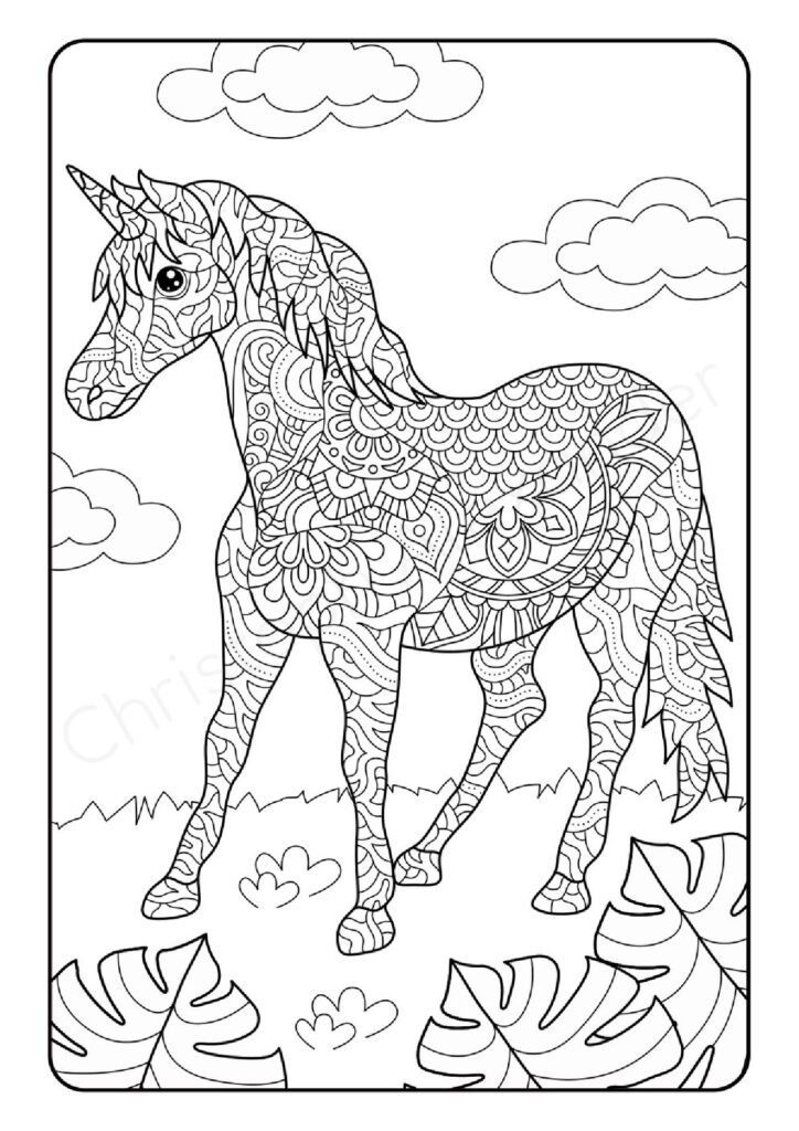Einhorn-Mandala Ausmalbild 3 zum Ausdrucken