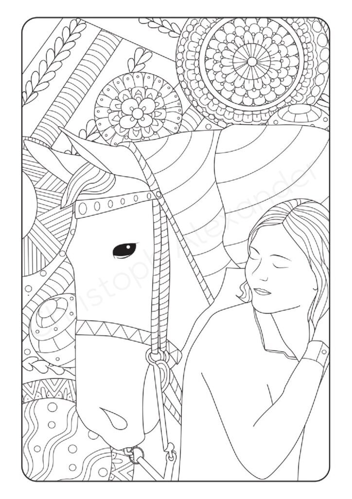 Pferde-Mandala Ausmalbild 1 zum Ausdrucken