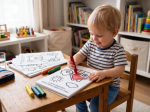 Illustration: Gratis-Ausmalbilder für Kleinkinder ab 2 Jahren: Warum dicke Linien und große Flächen wichtig sind (mit Vorlagen-Set zum Download)