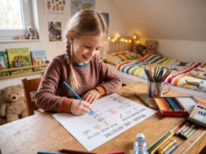 Illustration: Morgen- und Abendroutine zum Ausmalen: Gratis-Routinepläne, die Kinder selbst gestalten und dadurch lieber nutzen
