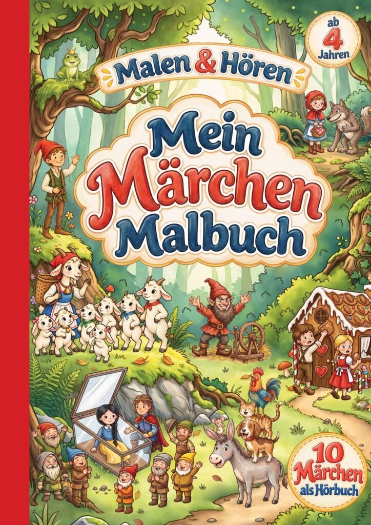 Cover: Malen & Hören – Mein Märchen Malbuch: 50 Malseiten und 10 Märchen als Hörspiel für Kinder ab 4 Jahren