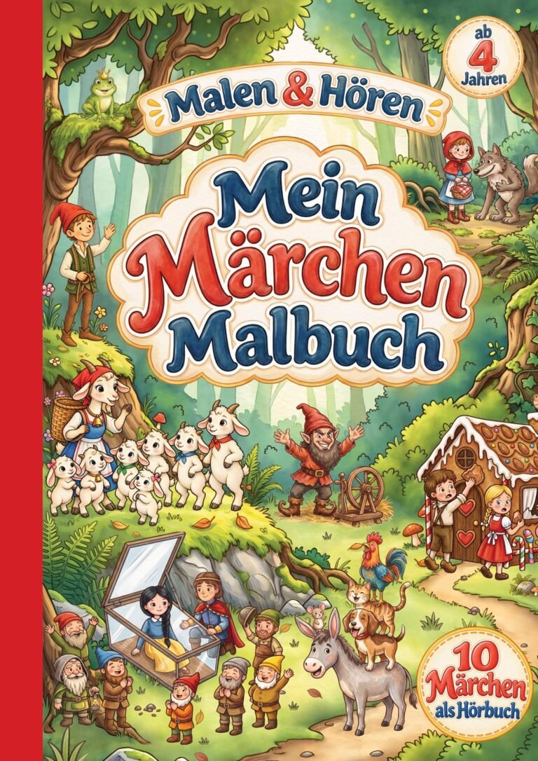 Cover: Malen & Hören – Mein Märchen Malbuch: 50 Malseiten und 10 Märchen als Hörspiel für Kinder ab 4 Jahren
