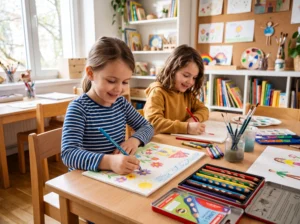 Illustration: Linkshändige Kinder beim Malen unterstützen: Papierlage, Stifthaltung, passende Stifte und typische Stolperfallen