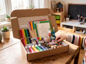 Illustration: Kreatives Geschenk für Kinder: Ein Mal- und Bastelset liebevoll selbst zusammenstellen – nach Alter, Anlass und Budget