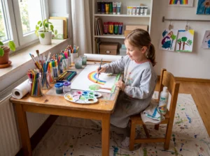 Illustration: Die perfekte Malecke zu Hause: Kreativplatz einrichten, Möbel und Kleidung schützen und Farb- und Stiftflecken entfernen
